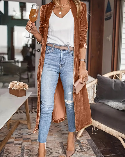 Open Front Long Sleeve Coat Brown