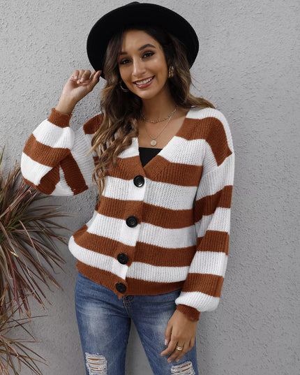 Striped Button-Up Long Sleeve Cardigan