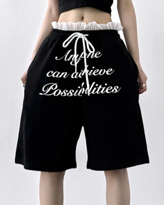 Drawstring Letter Shorts