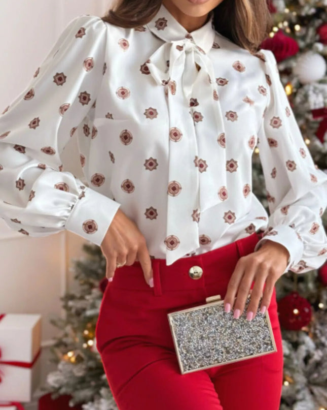 Tie Front Printed Long Sleeve Shirt