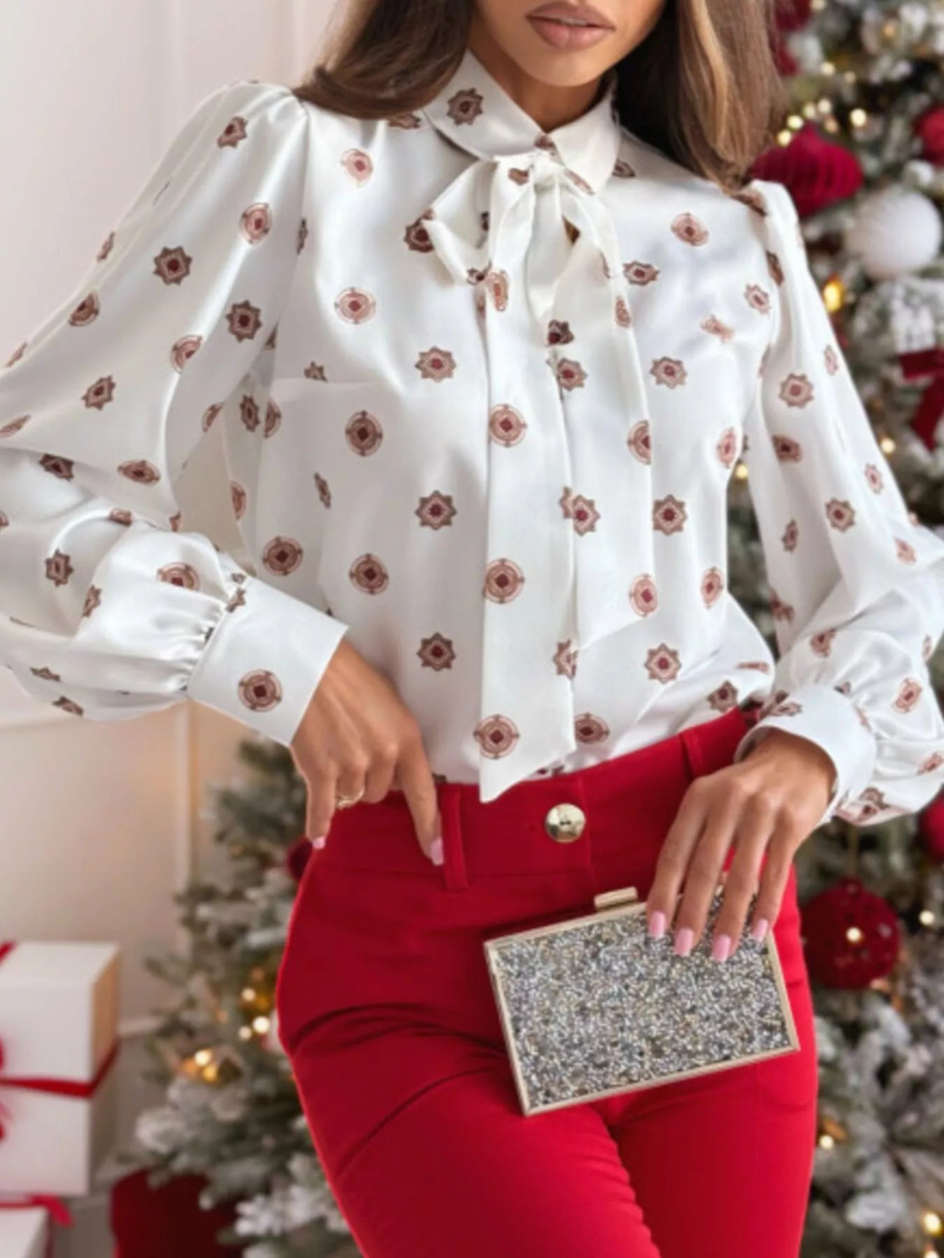 Tie Front Printed Long Sleeve Shirt