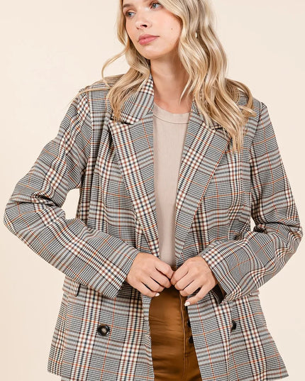 Mittoshop Plaid Double Breasted Relaxed Fit Blazer