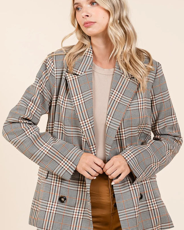 Mittoshop Plaid Double Breasted Relaxed Fit Blazer