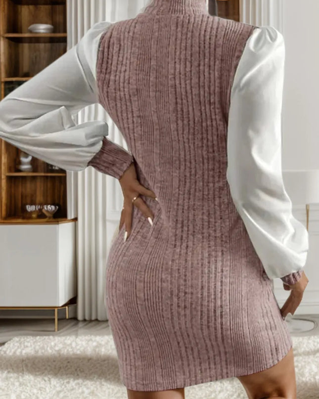 Ribbed Contrast Long Sleeve Sweater Dress