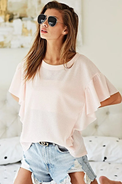 BiBi Thermal Knit with Ruffled Sleeve Top