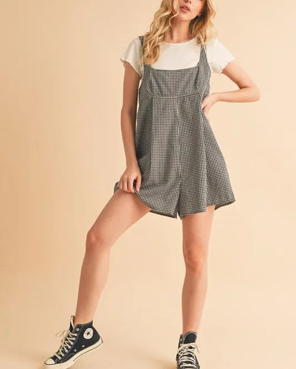 Aemi+Co Plaid Square Neck Romper NAVY