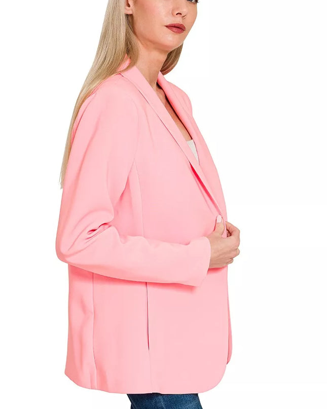 Zenana Woven Long Sleeve Blazer With Lining