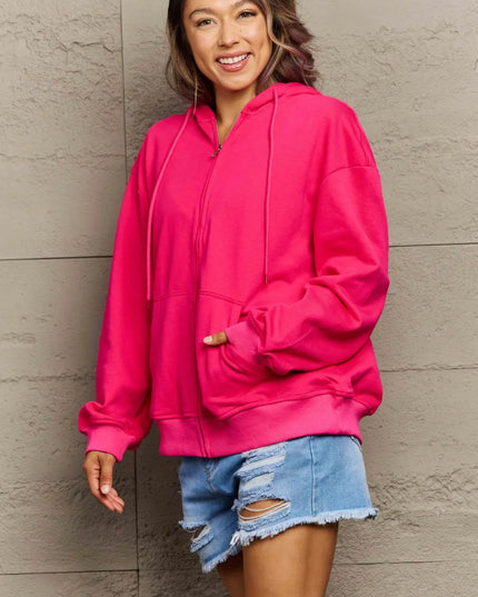 Full Size Zip Up Long Sleeve Hooded Jacket