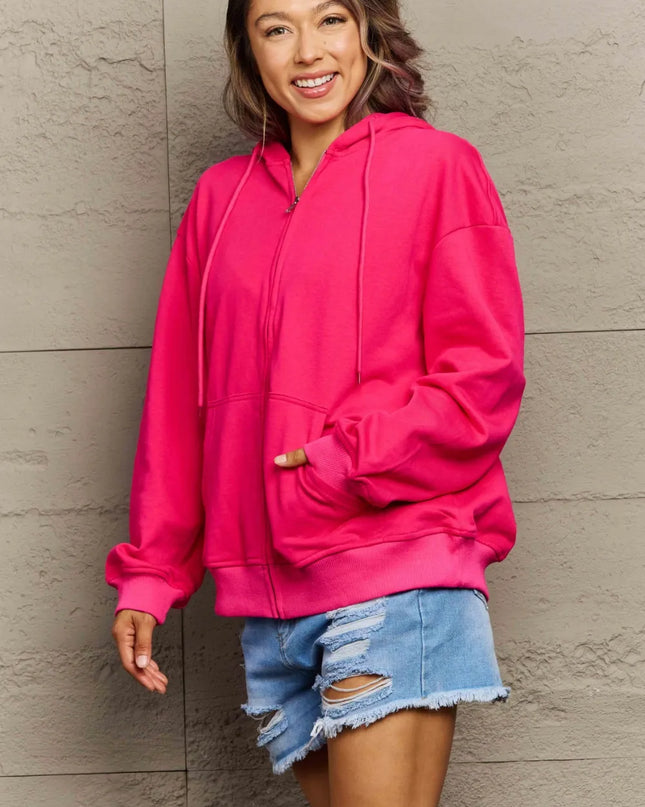 Full Size Zip Up Long Sleeve Hooded Jacket