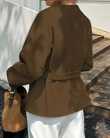 Surplice Dropped Shoulder Tie Belt Outerwear