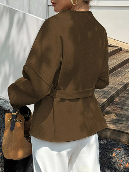 Surplice Dropped Shoulder Tie Belt Outerwear