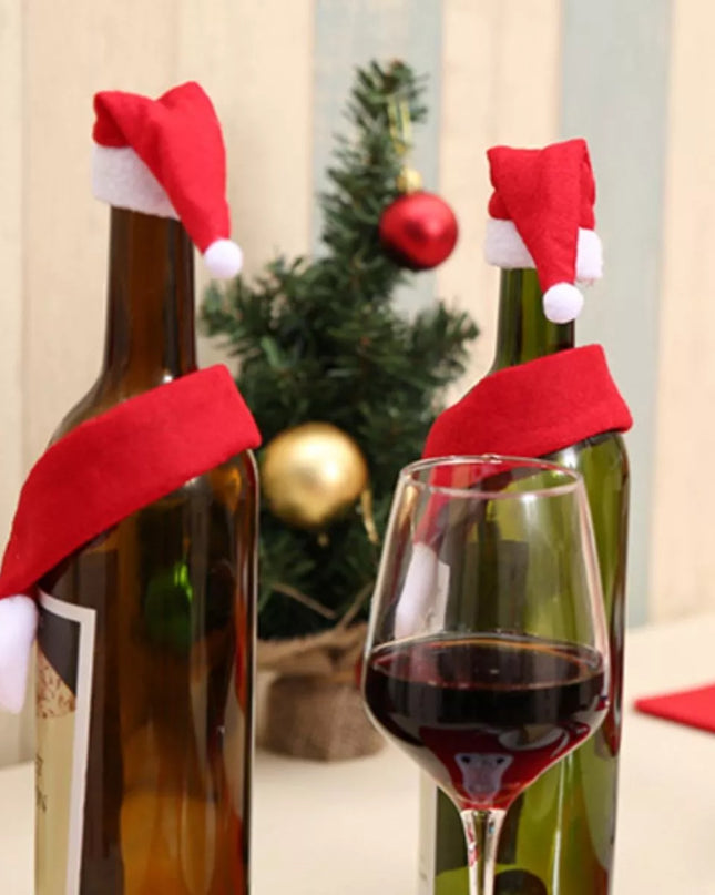 2 Piece Christmas Wine Bottle Santa Hat & Scarf Decorative Covers