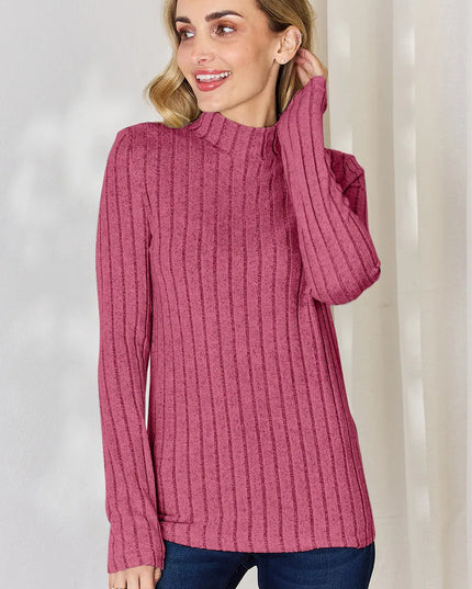 Basic Bae Full Size Ribbed Mock Neck Long Sleeve T-Shirt