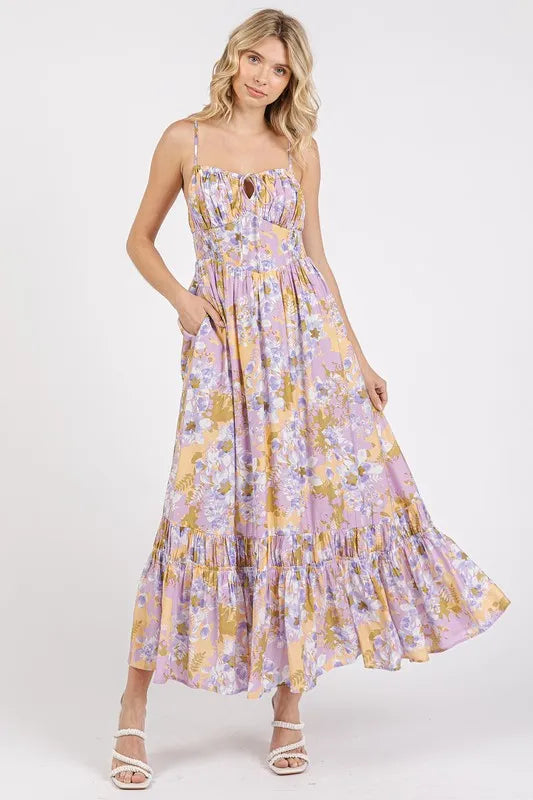 Mittoshop Floral Smocked Back Ruffled Hem Maxi Cami Dress