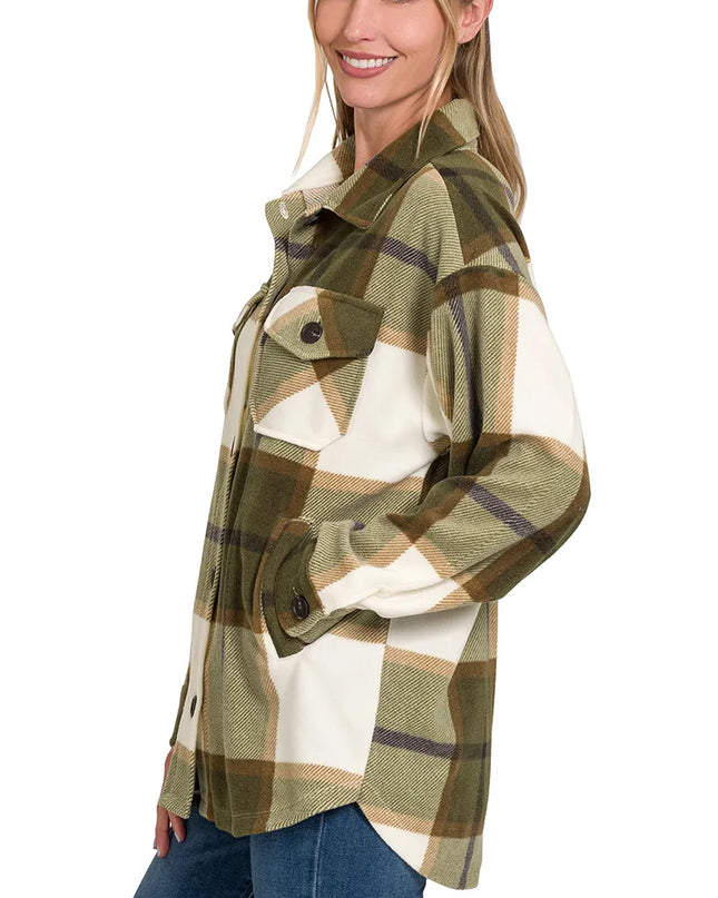 Zenana Oversized Plaid Fleece Shacket