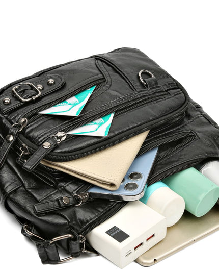 Multi-Pocket PU Leather Crossbody Bag