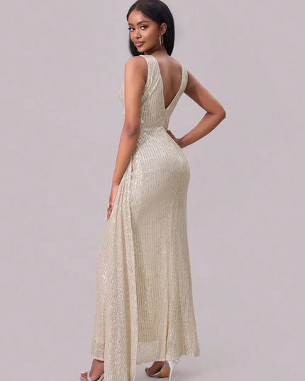 Slit Sequin Surplice Sleeveless Maxi Dress 