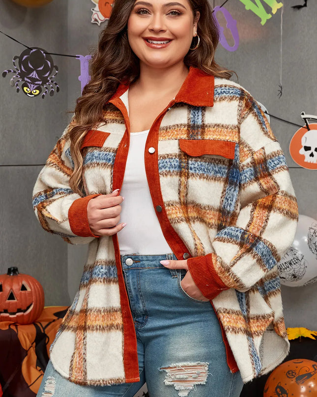 Plus Size Plaid Button Down Jacket