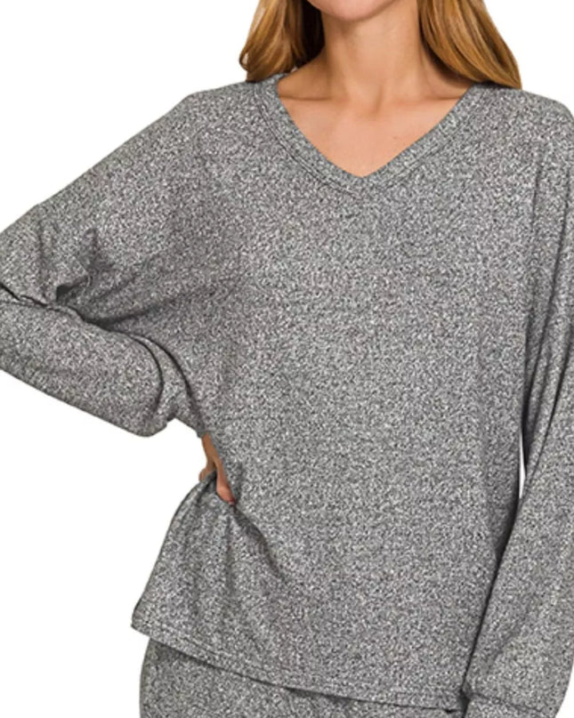 Zenana Soft Melange Long Sleeve Tee & Pants Set