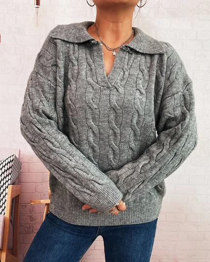 Cable Knit Johnny Collar Sweater