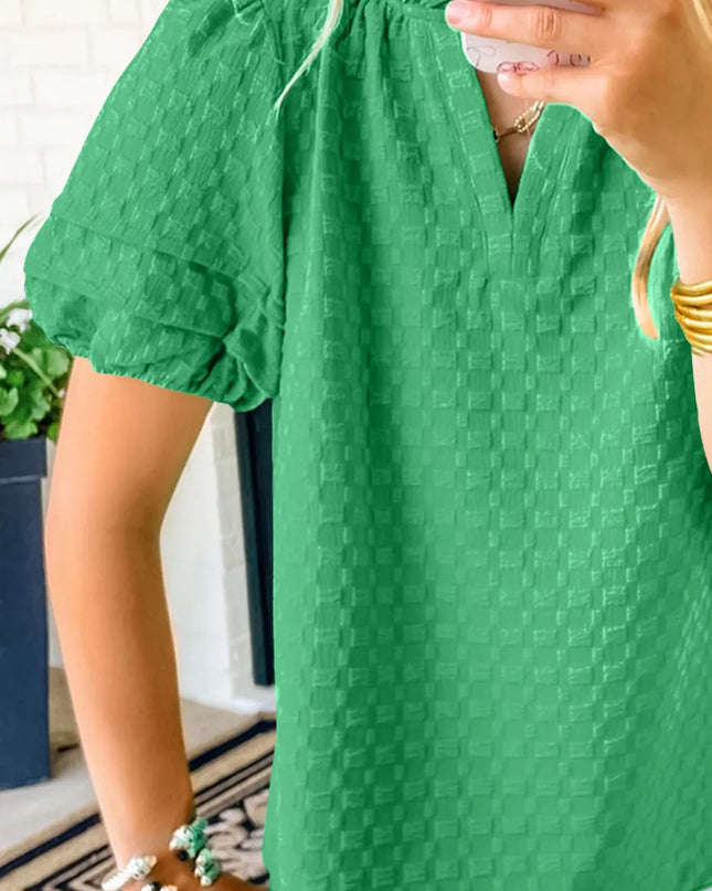 Oh Full Size Frill Notched Puff Sleeve Blouse