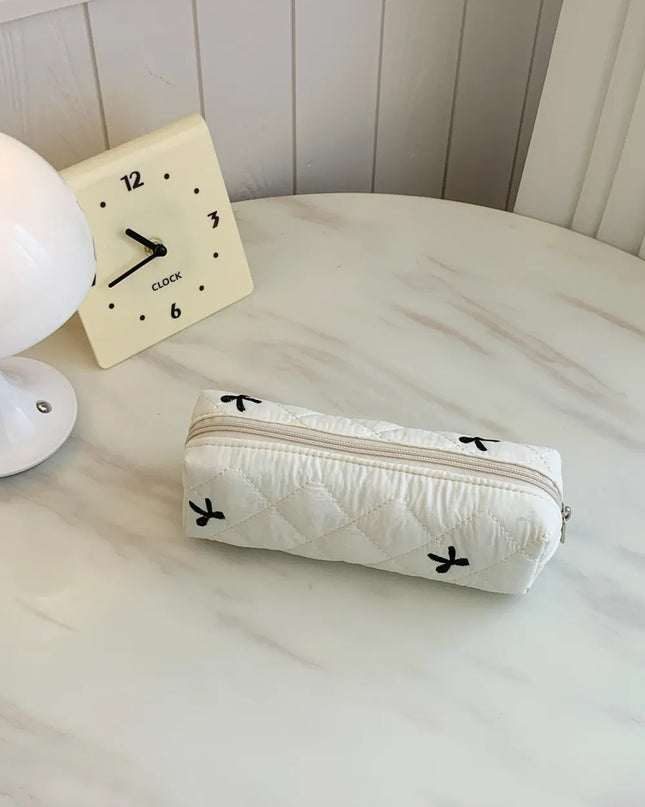 Bow Embroidered Quilted Storage Bag
