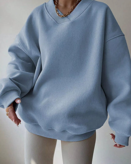 Dropped Shoulder Long Sleeve Oversized Sweatshirt Blue
