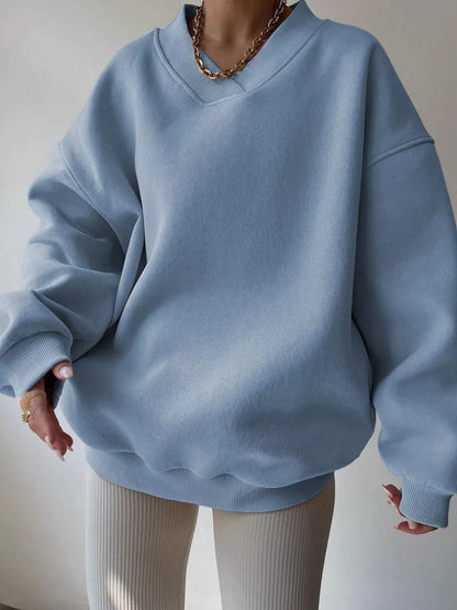 Dropped Shoulder Long Sleeve Oversized Sweatshirt Blue