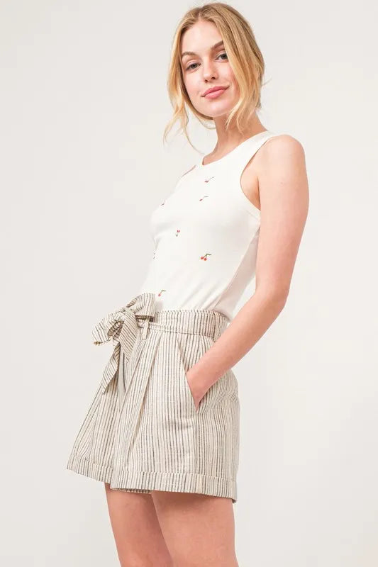 And The Why Linen Blend Striped Flowy Shorts