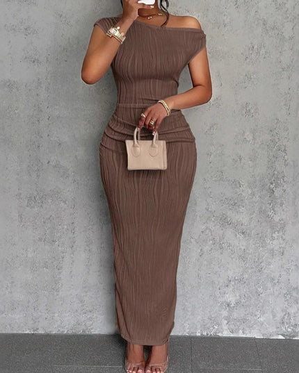 Textured Single Shoulder Bodycon Maxi Dress 