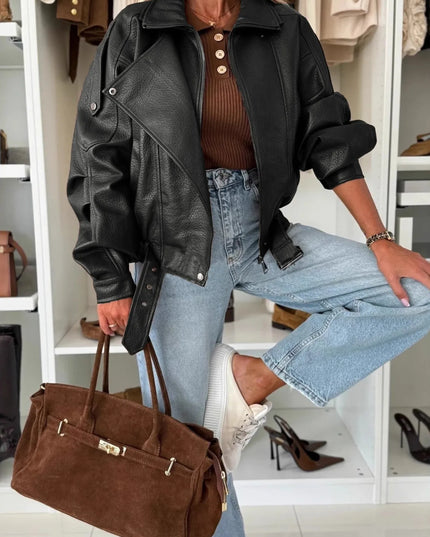 Leather Zip Up Jacket Black