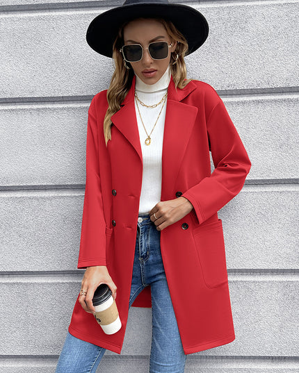 Ivy Lane Lapel Collar Long Sleeve Blazer Red