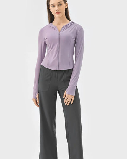 Millennia Pocketed Zip Up Hooded Long Sleeve Active Outerwear