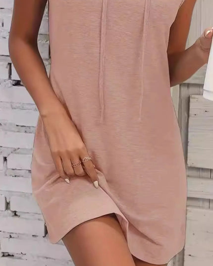 Full Size Drawstring Casual Sleeveless Hooded Mini Dress Plus Size 