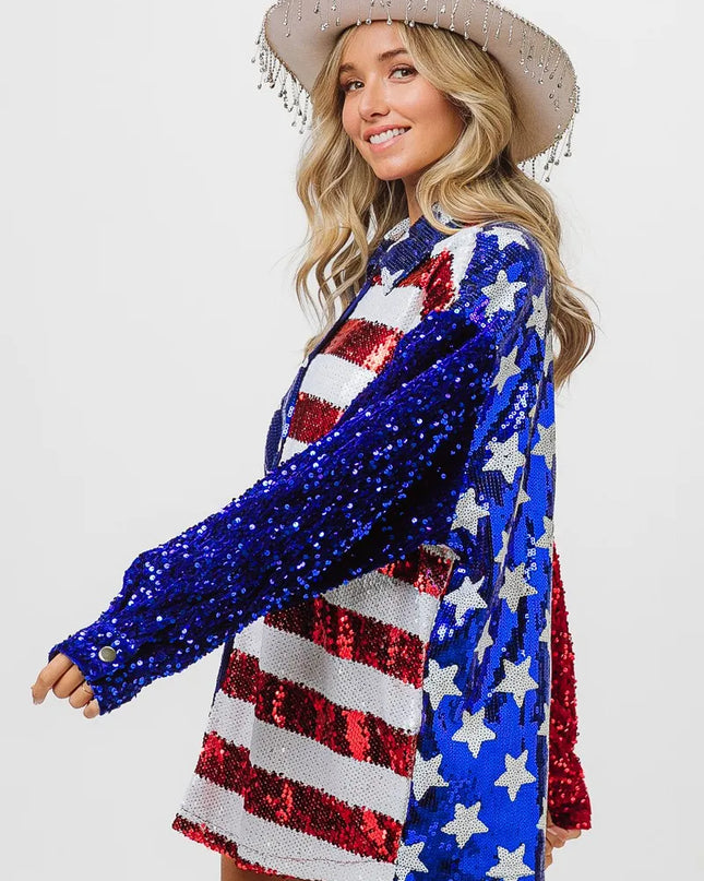 BiBi Velvet Sequin American Flag Shirt