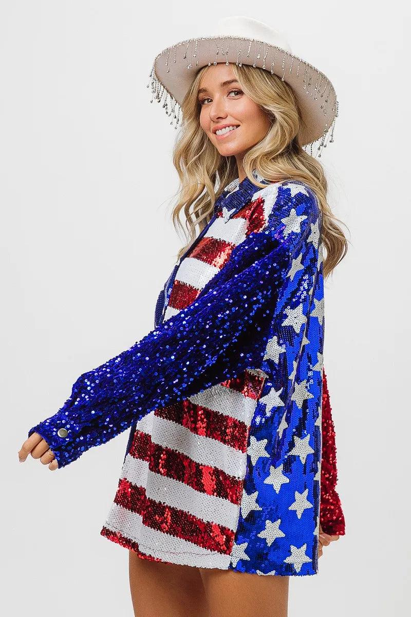BiBi Velvet Sequin American Flag Shirt