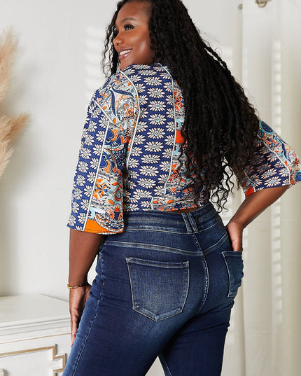 Tie Hem V-Neck Three-Quarter Sleeve Blouse