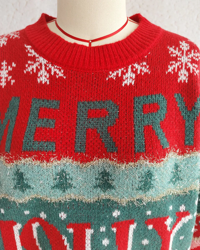 Christmas Letter Round Neck Long Sleeve Sweater