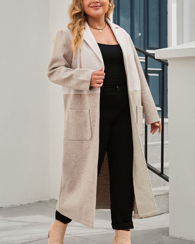 Plus Size Collared Neck Buttoned Longline Coat