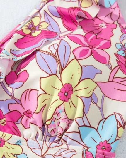 Floral Ruffle Trim Tummy Control One Piece Swimsuit 