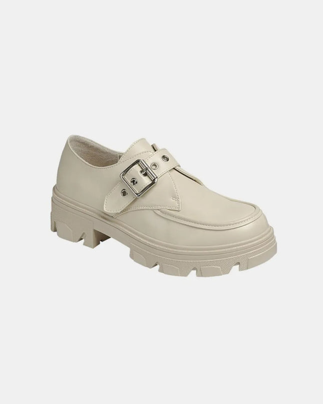 Forever Link Buckled Platform Lug Sole Loafers Bone
