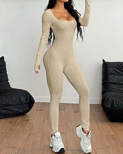 Square Neck Long Sleeve Active Jumpsuit