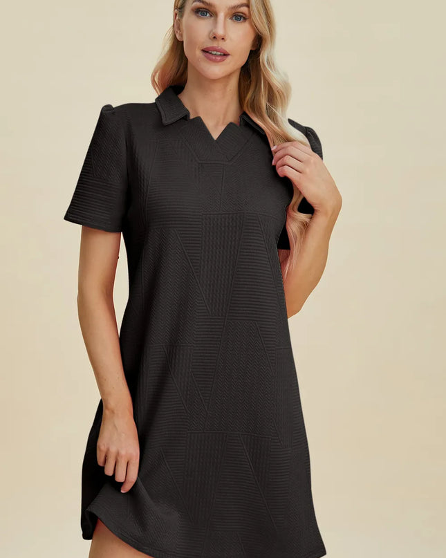 Double Take Full Size Texture Short Sleeve Dress Black