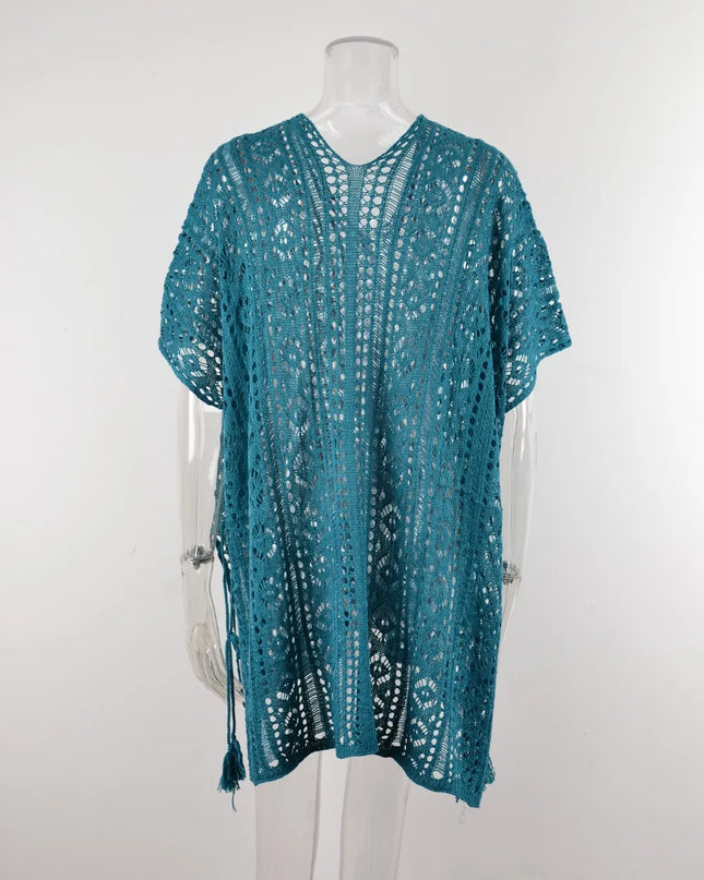 Angel Wings Cutout V-Neck Cover-Up with Tassel 