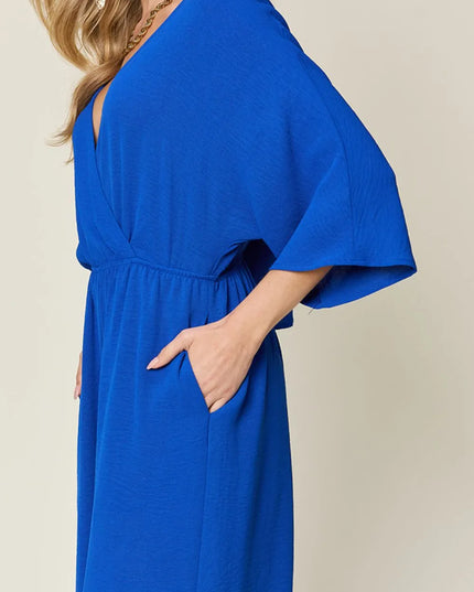 Double Take Full Size Surplice Wide Leg Jumpsuit with Pockets