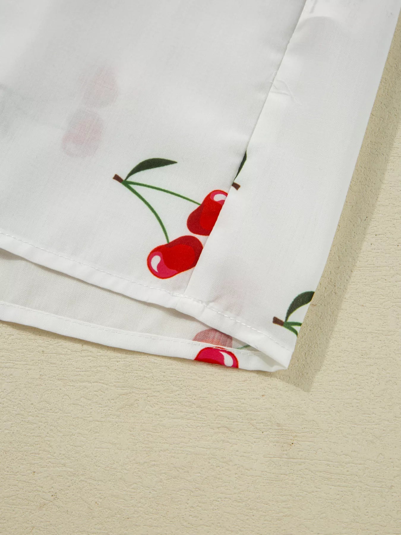 Cherry Print Flounce Sleeve Collared Frilled Babydoll Blouse