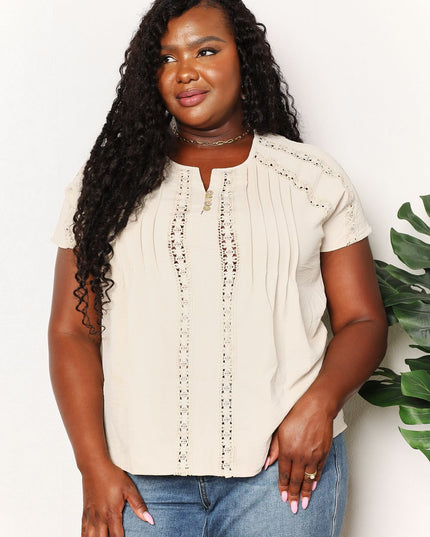 Double Take Crochet Buttoned Short Sleeves Top Light Yellow