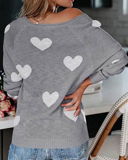 Heart Scoop Neck Long Sleeve Sweater