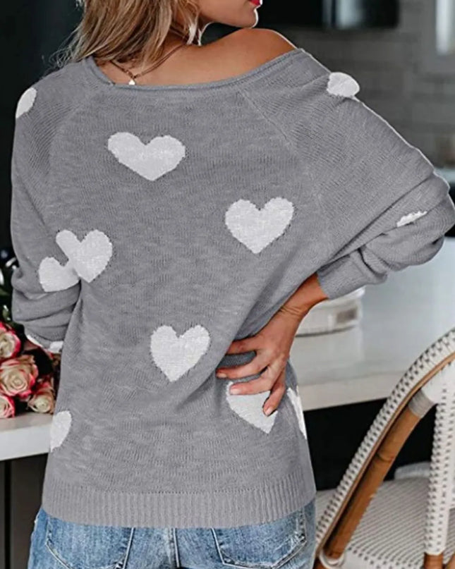 Heart Scoop Neck Long Sleeve Sweater