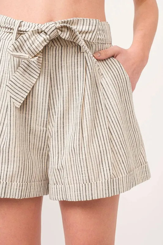 And The Why Linen Blend Striped Flowy Shorts